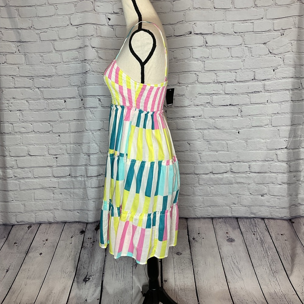 Torrid Mini Cotton Voile Trapeze Cover Up Dress Playful Stripe Dew O L/12 NWT - Picture 7 of 16